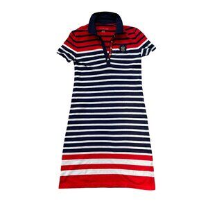 Tommy Hilfiger Polo Dress Stripes Collar Red White Blue Size XS